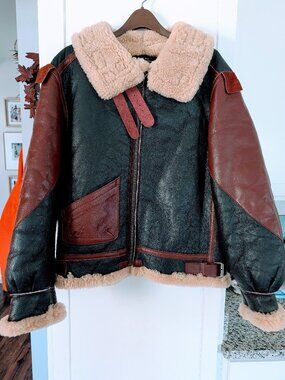 VTG B-3 Airforce Army Real Shearling Leather Aviation Jacket M/L Pilot Bomber